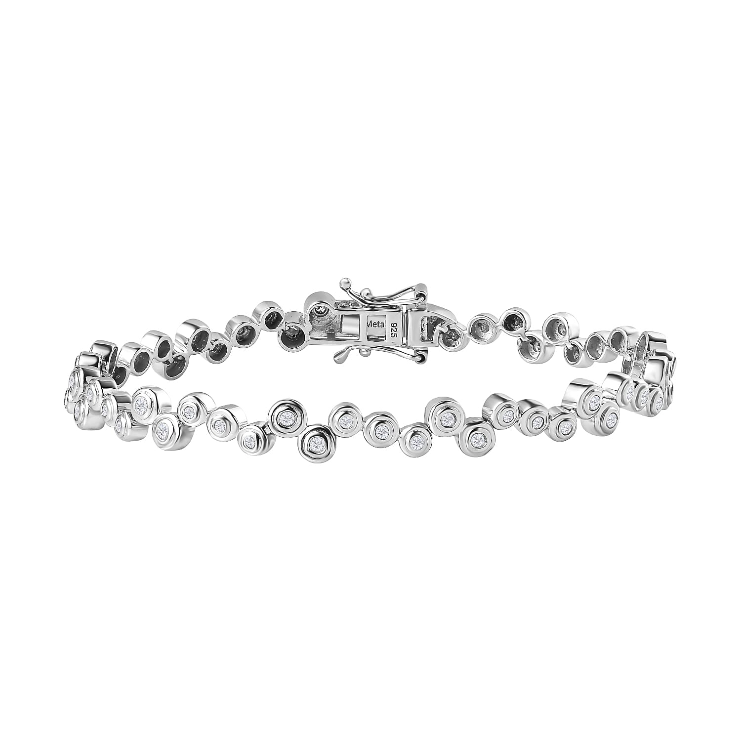 White Diamond Bubble Bracelet (Size - 7.5) in Platinum Overlay Sterling Silver 1.00 ct 7722824 0