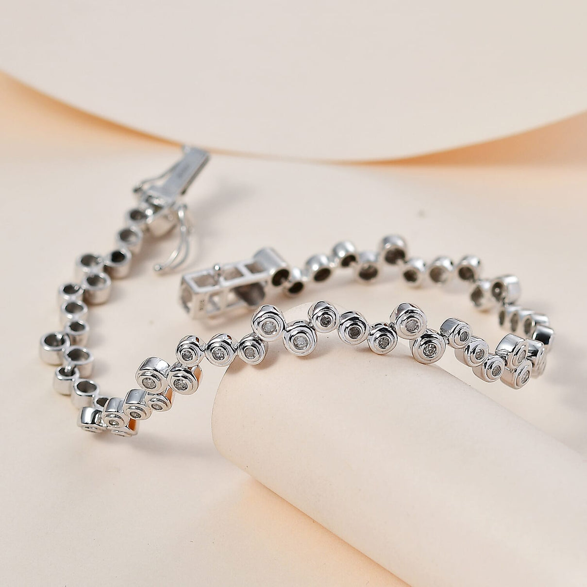 White Diamond Bubble Bracelet (Size - 7.5) in Platinum Overlay Sterling Silver 1.00 ct 7722824 2