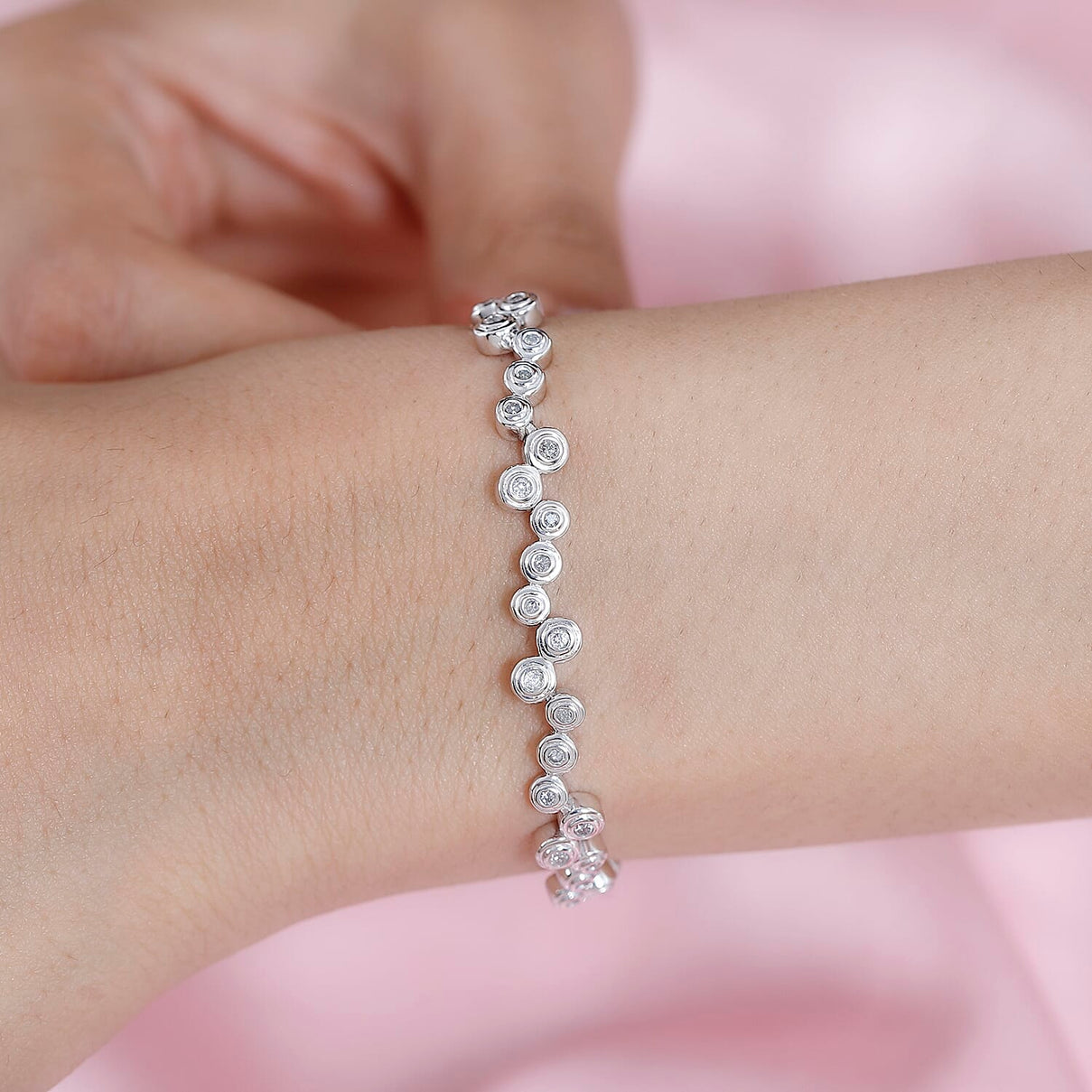 White Diamond Bubble Bracelet (Size - 7.5) in Platinum Overlay Sterling Silver 1.00 ct 7722824 3
