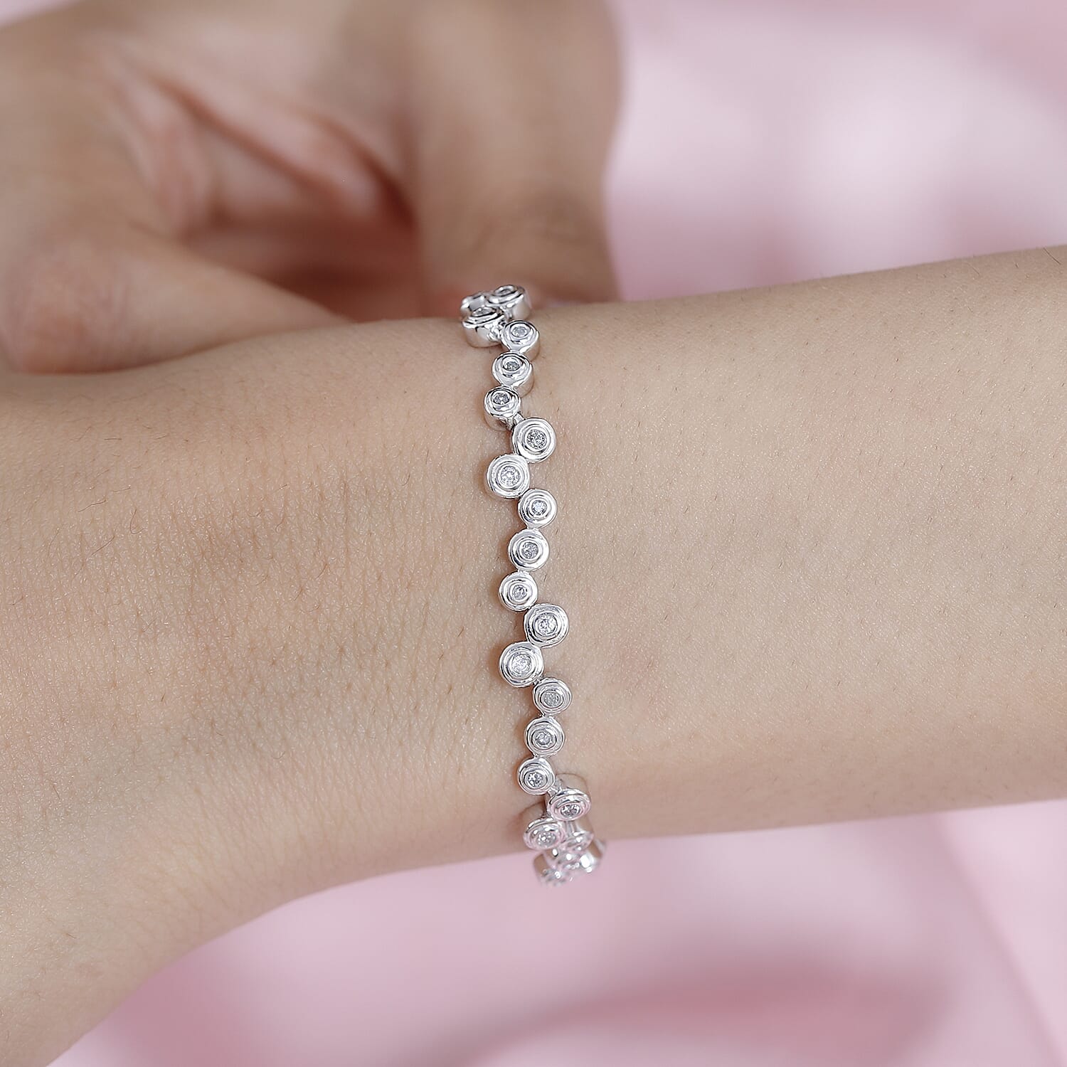 White Diamond Bubble Bracelet (Size - 7.5) in Platinum Overlay Sterling Silver 1.00 ct 7722824 3