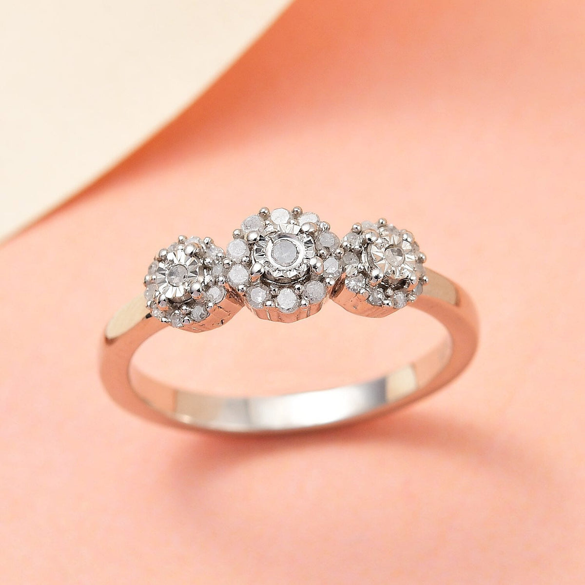 0.24 Ct White Diamond Cluster Ring in Platinum Overlay Sterling Silver 7213560 4