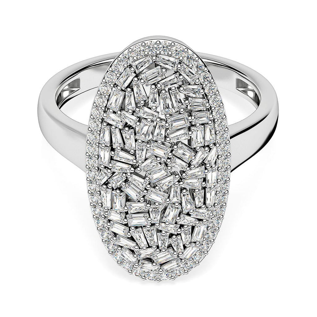Natural White Diamond Firecracker Cluster Ring in Rhodium Overlay Sterling Silver 1.00 Ct, Silver Wt. 5.20 Gms