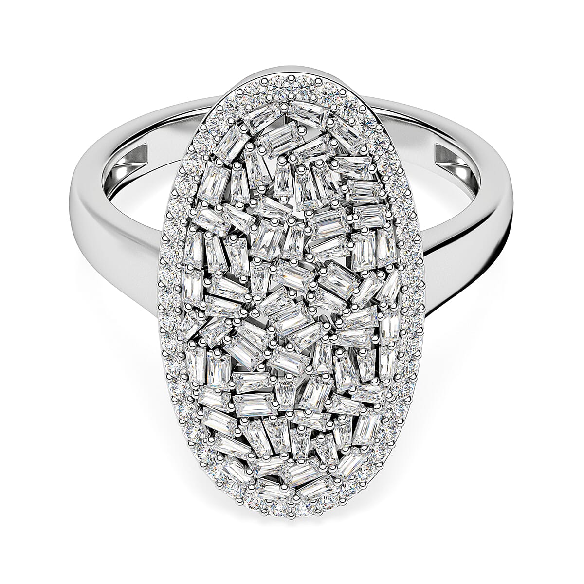 White Diamond Cluster Ring in Rhodium Overlay Sterling Silver 0.98 ct. 7929972 0