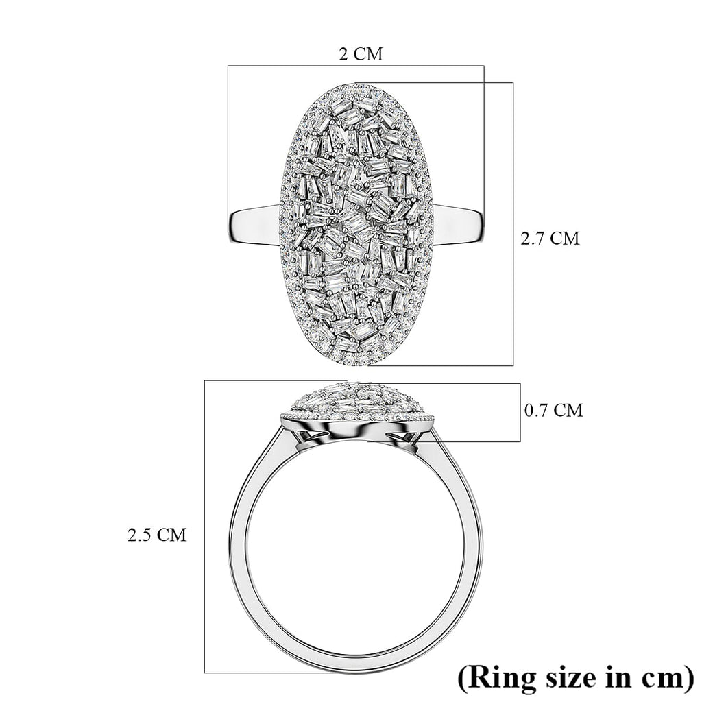 Natural White Diamond Firecracker Cluster Ring in Rhodium Overlay Sterling Silver 1.00 Ct, Silver Wt. 5.20 Gms