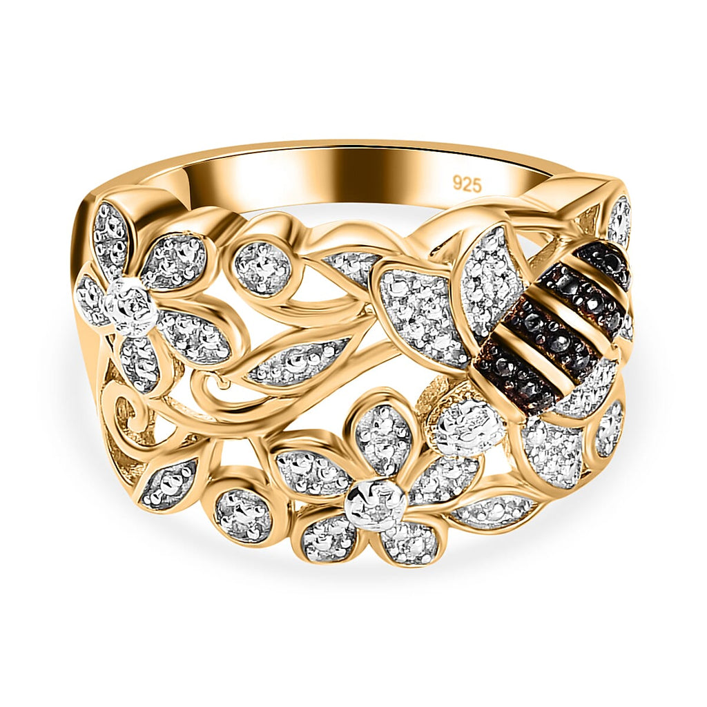 Diamond Floral Ring in 18K Yellow Gold Vermeil Plated Sterling Silver