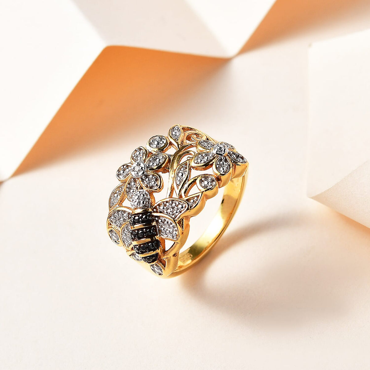 White Diamond Cluster Ring in 18K Vermeil YG Plated Sterling Silver 7664727 1