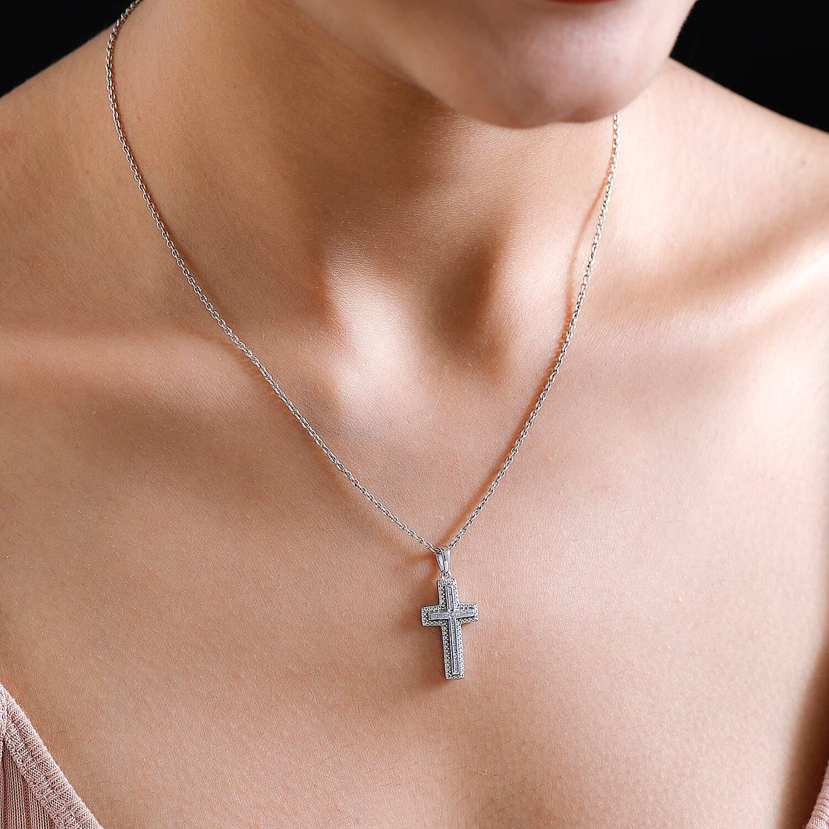 Diamond Cross Pendant in Platinum Overlay Sterling Silver 7569707 2