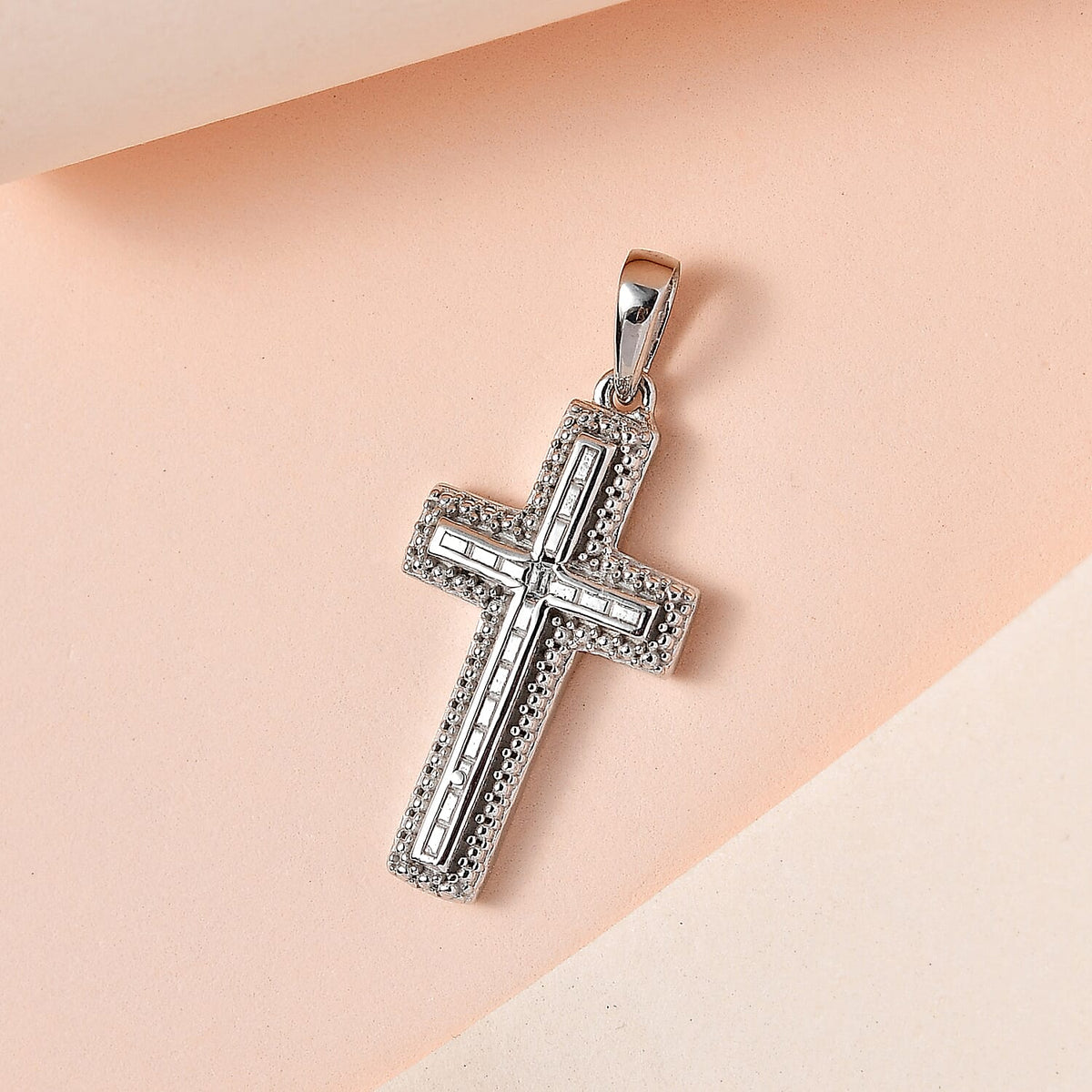Diamond Cross Pendant in Platinum Overlay Sterling Silver 7569707 3