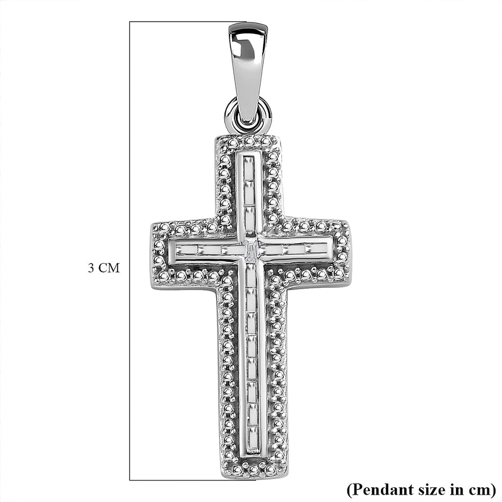 Diamond Cross Pendant in Platinum Overlay Sterling Silver