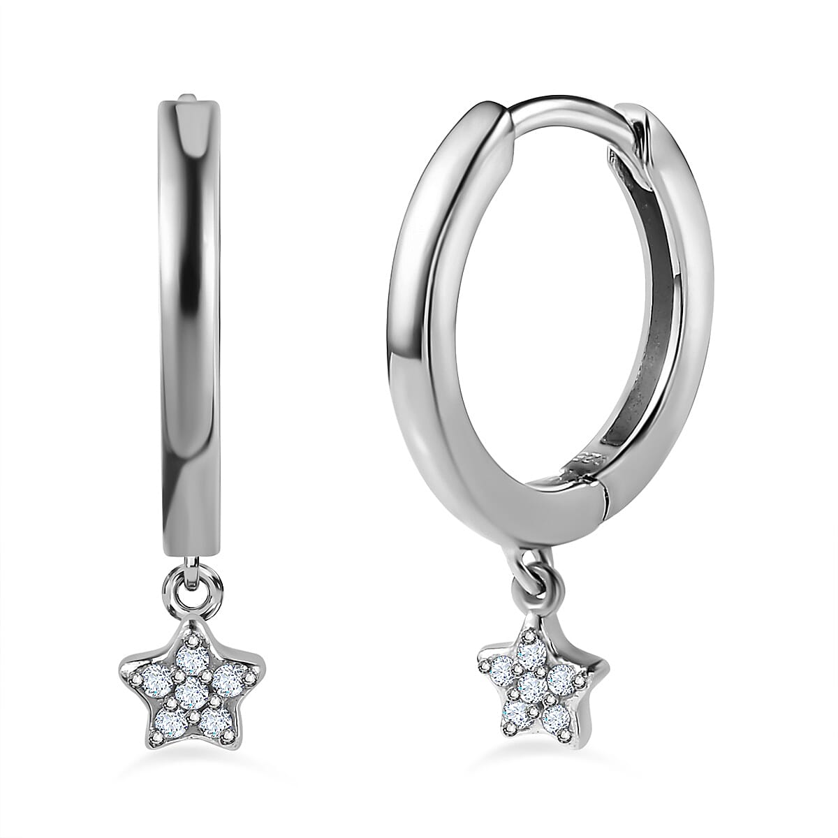 White Diamond Dangling Earring in Platinum Overlay Sterling Silver 0.096 Ct 7648293 0
