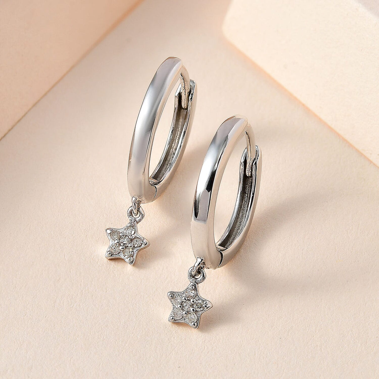 White Diamond Dangling Earring in Platinum Overlay Sterling Silver 0.096 Ct 7648293 2