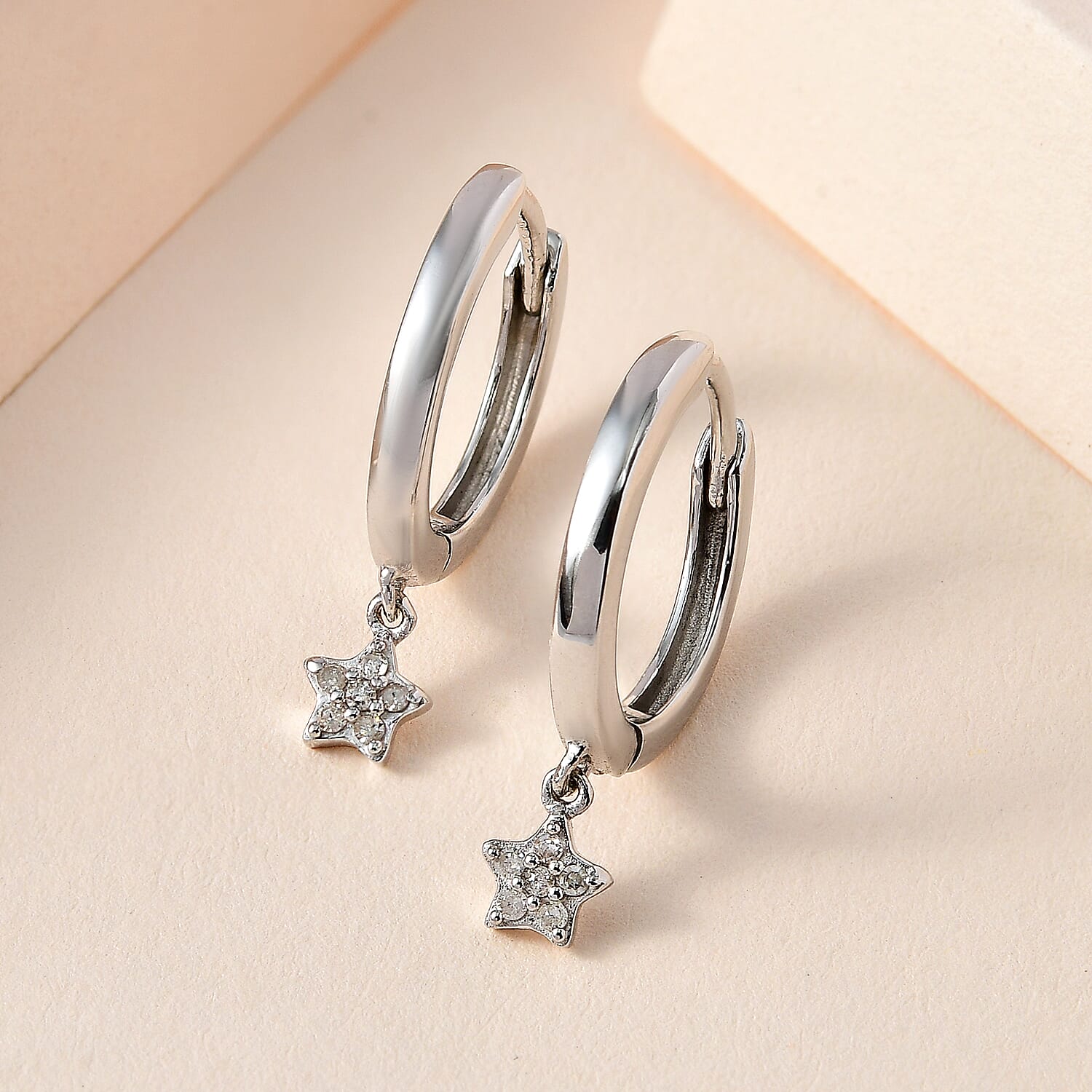 White Diamond Dangling Earring in Platinum Overlay Sterling Silver 0.096 Ct 7648293 2