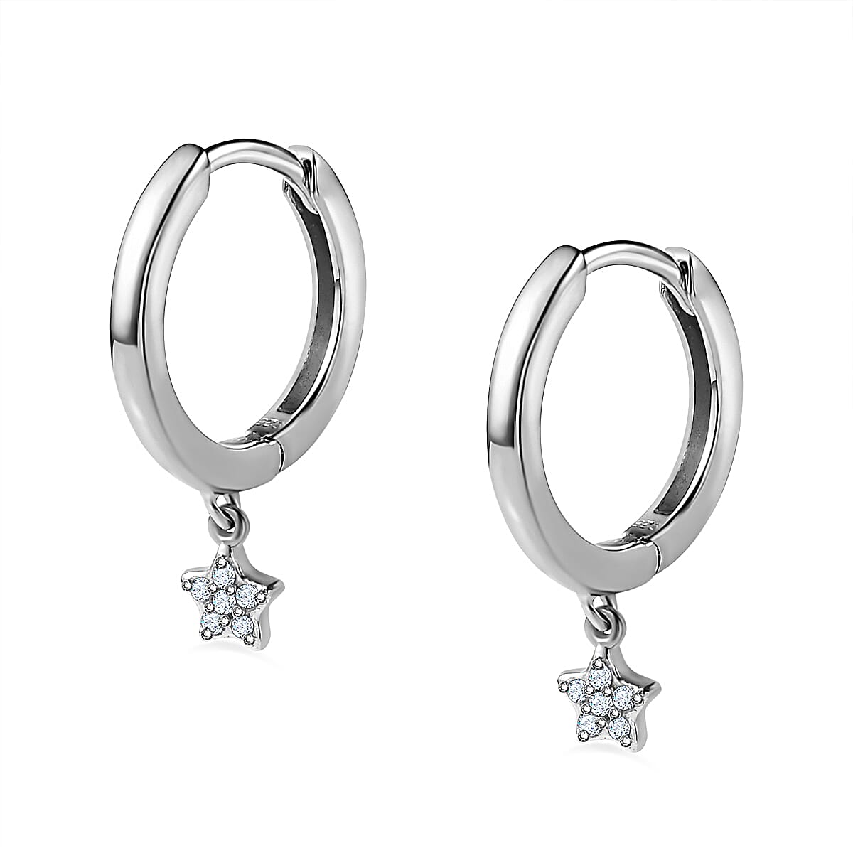 White Diamond Dangling Earring in Platinum Overlay Sterling Silver 0.096 Ct 7648293 4
