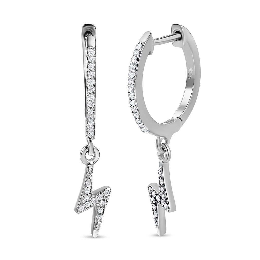 Diamond Dangle Earrings in Platinum Overlay Sterling Silver 0.20 Ct