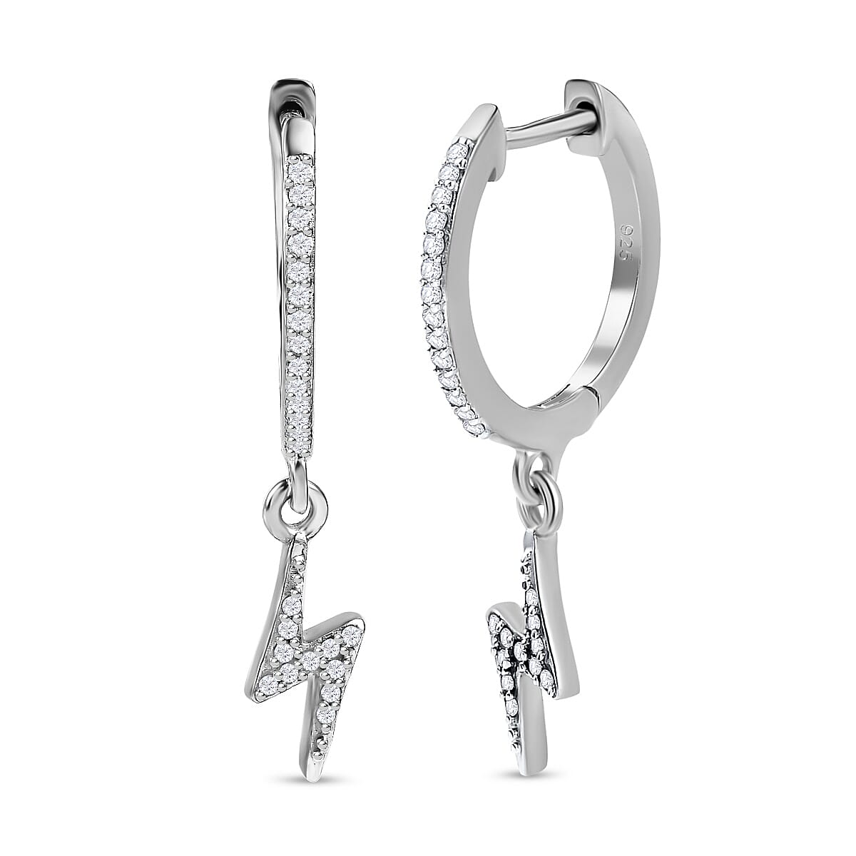 Diamond Dangle Earrings in Platinum Overlay Sterling Silver 0.20 Ct 7650123 0