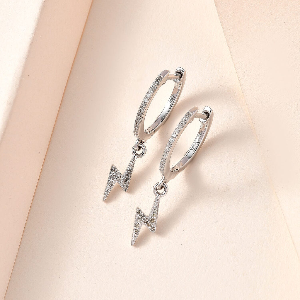 Diamond Dangle Earrings in Platinum Overlay Sterling Silver 0.20 Ct