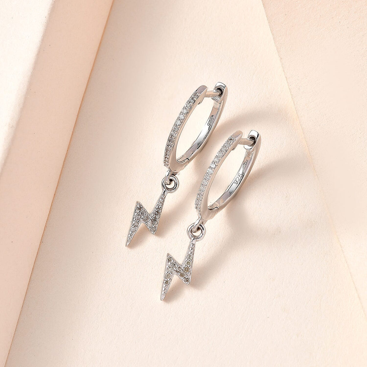 Diamond Dangle Earrings in Platinum Overlay Sterling Silver 0.20 Ct 7650123 2