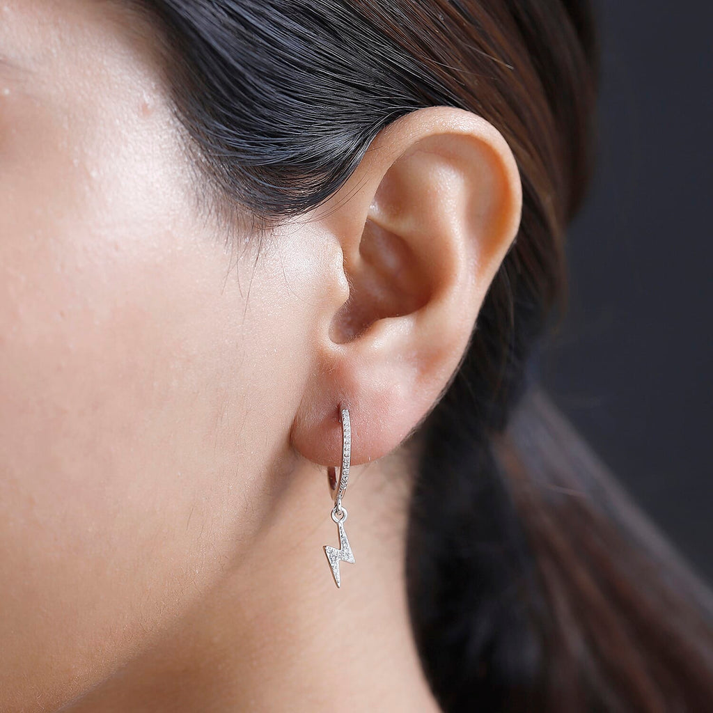 Diamond Dangle Earrings in Platinum Overlay Sterling Silver 0.20 Ct