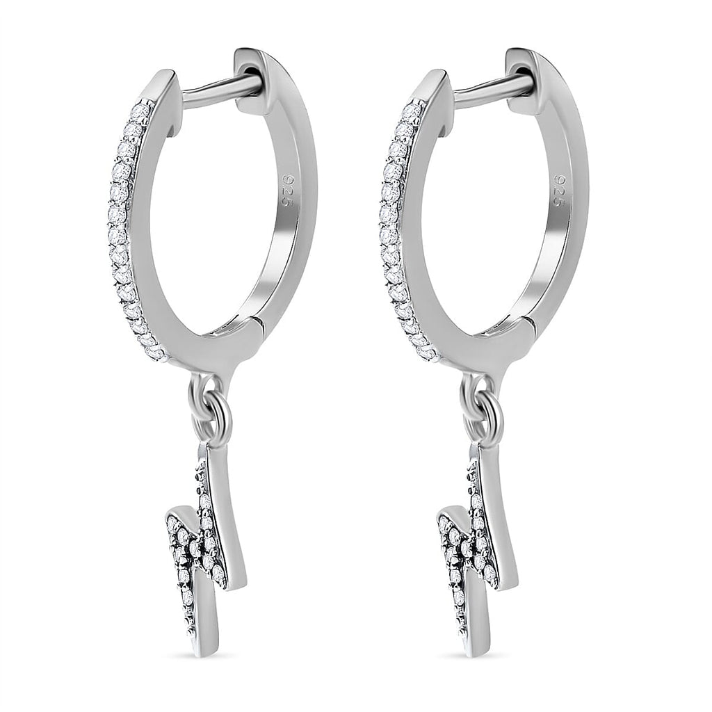 Diamond Dangle Earrings in Platinum Overlay Sterling Silver 0.20 Ct