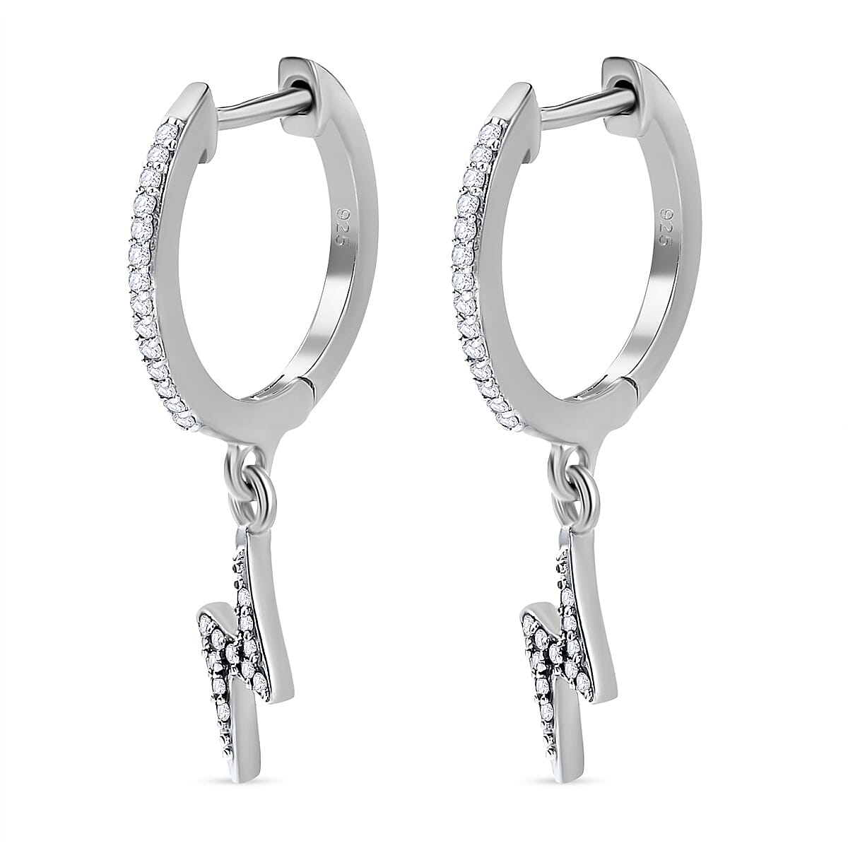 Diamond Dangle Earrings in Platinum Overlay Sterling Silver 0.20 Ct 7650123 4