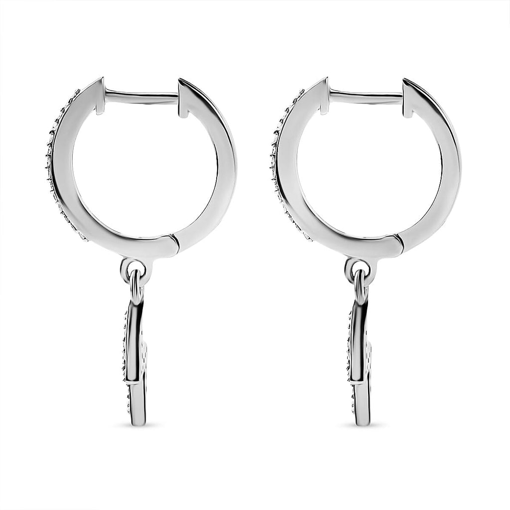 Diamond Dangle Earrings in Platinum Overlay Sterling Silver 0.20 Ct