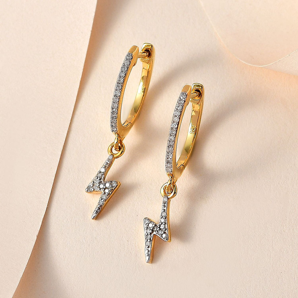 White Diamond Dangling Earring in 18K Vermeil Yellow Gold Sterling Silver 0.20 ct 0.200 Ct. 7650124 2