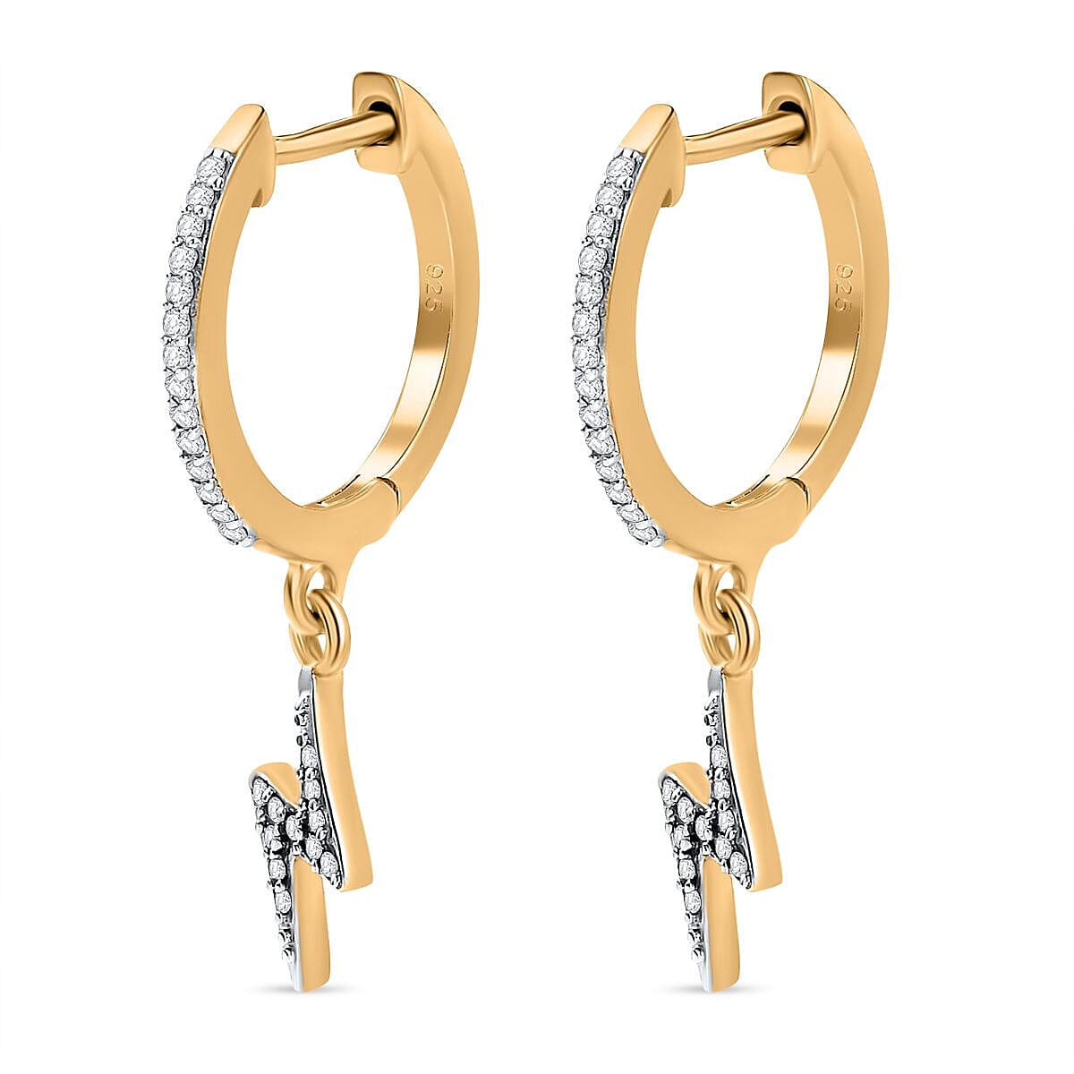 White Diamond Dangling Earring in 18K Vermeil Yellow Gold Sterling Silver 0.20 ct 0.200 Ct. 7650124 4