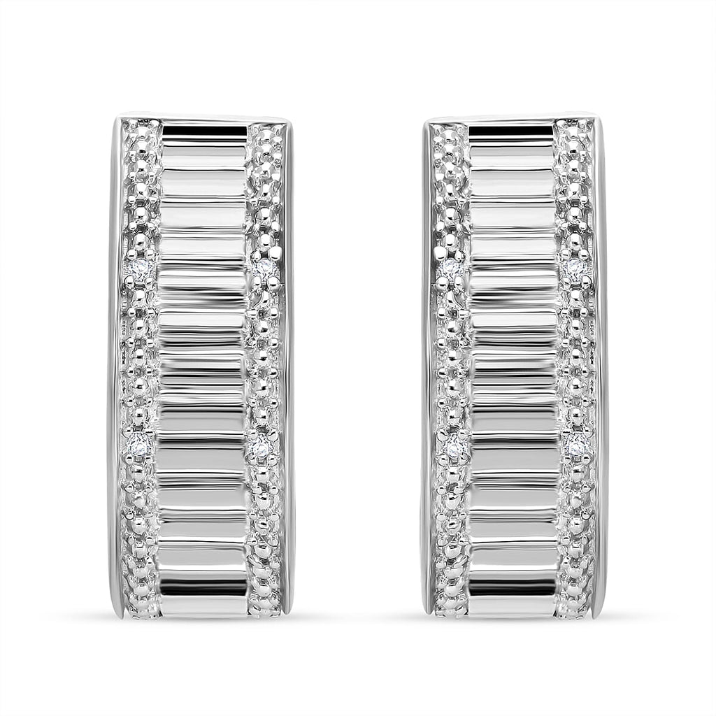NY Closeout - White Diamond Earring With Push Back in Platinum Overlay Sterling Silver