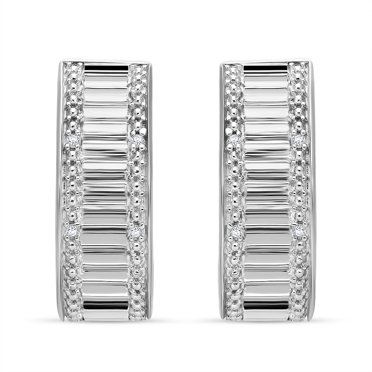 NY Closeout - White Diamond Earring With Push Back in Platinum Overlay Sterling Silver 7925749 4