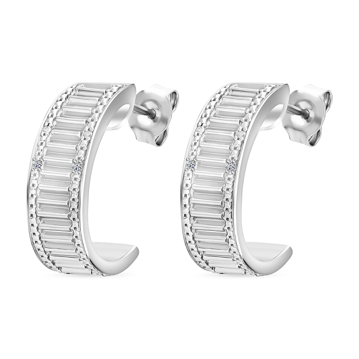 NY Closeout - White Diamond Earring With Push Back in Platinum Overlay Sterling Silver 7925749 6