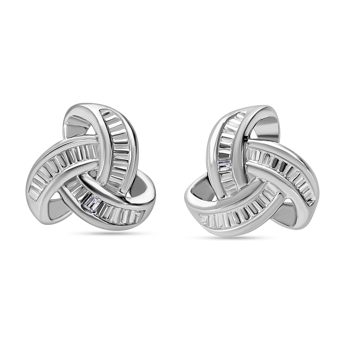 White Diamond Knot Earrings in Platinum Overlay Sterling Silver 7892651 0