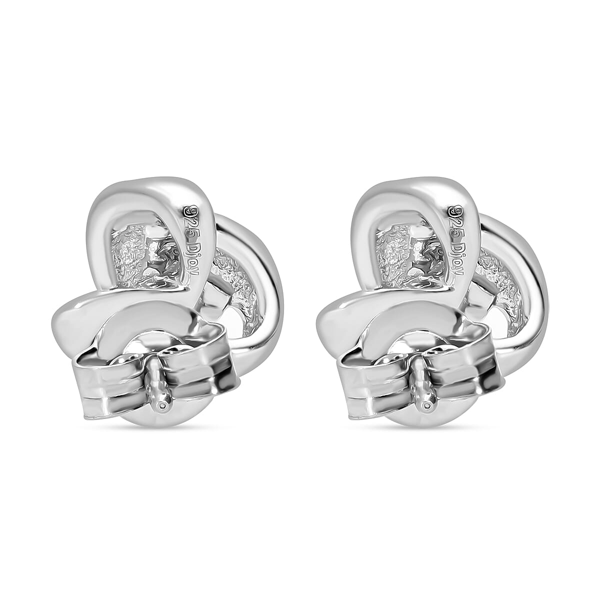 White Diamond Knot Earrings in Platinum Overlay Sterling Silver 7892651 2