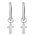 Diamond Cross Hoop Earrings in Platinum Overlay Sterling Silver 0.10 Ct