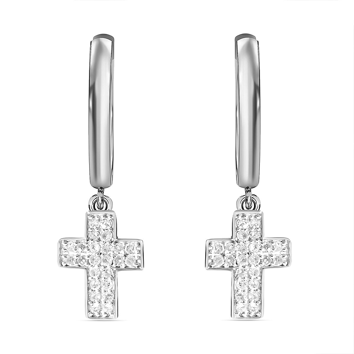 Diamond Cross Hoop Earrings in Platinum Overlay Sterling Silver 0.25 Ct 7620463 0