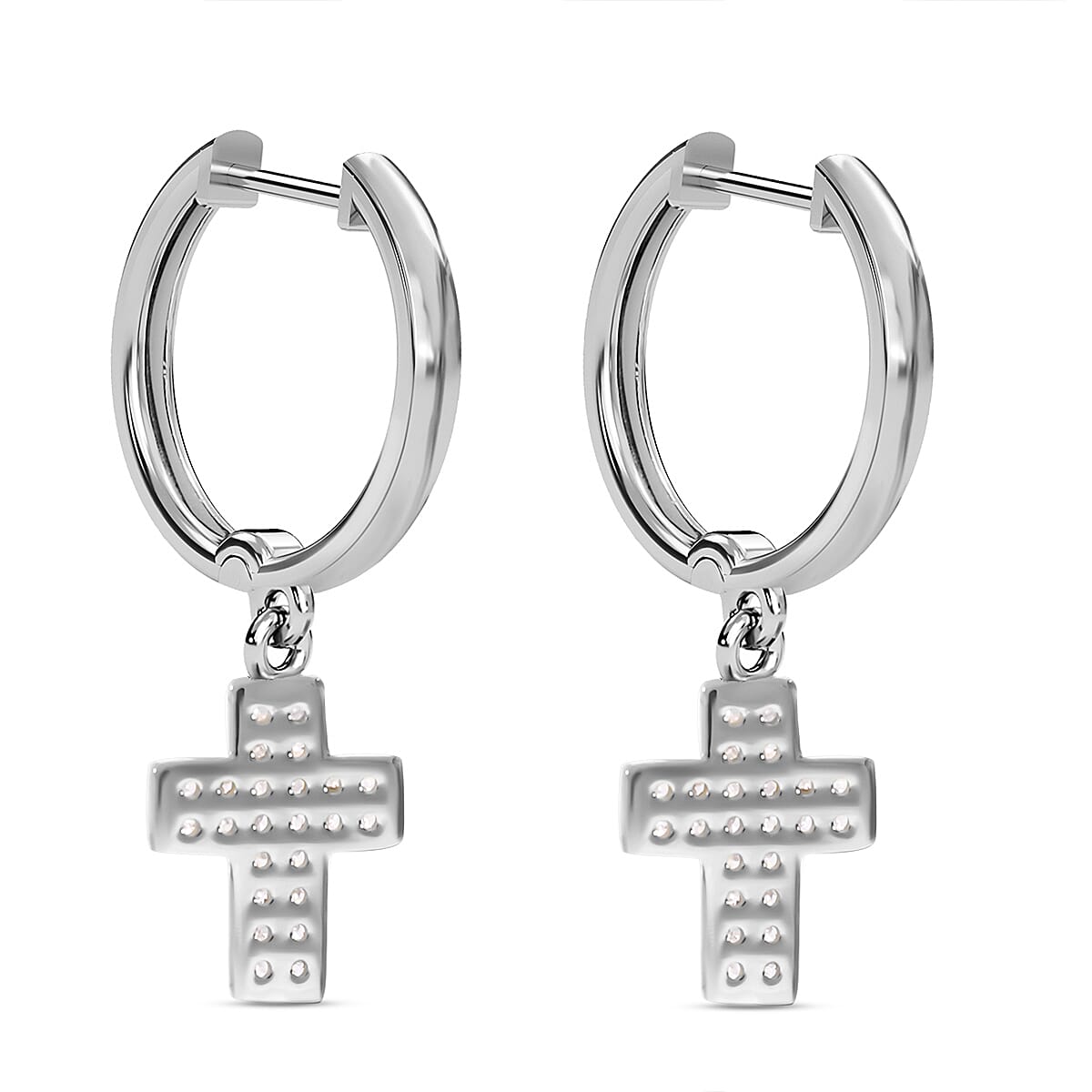 Diamond Cross Hoop Earrings in Platinum Overlay Sterling Silver 0.25 Ct 7620463 1