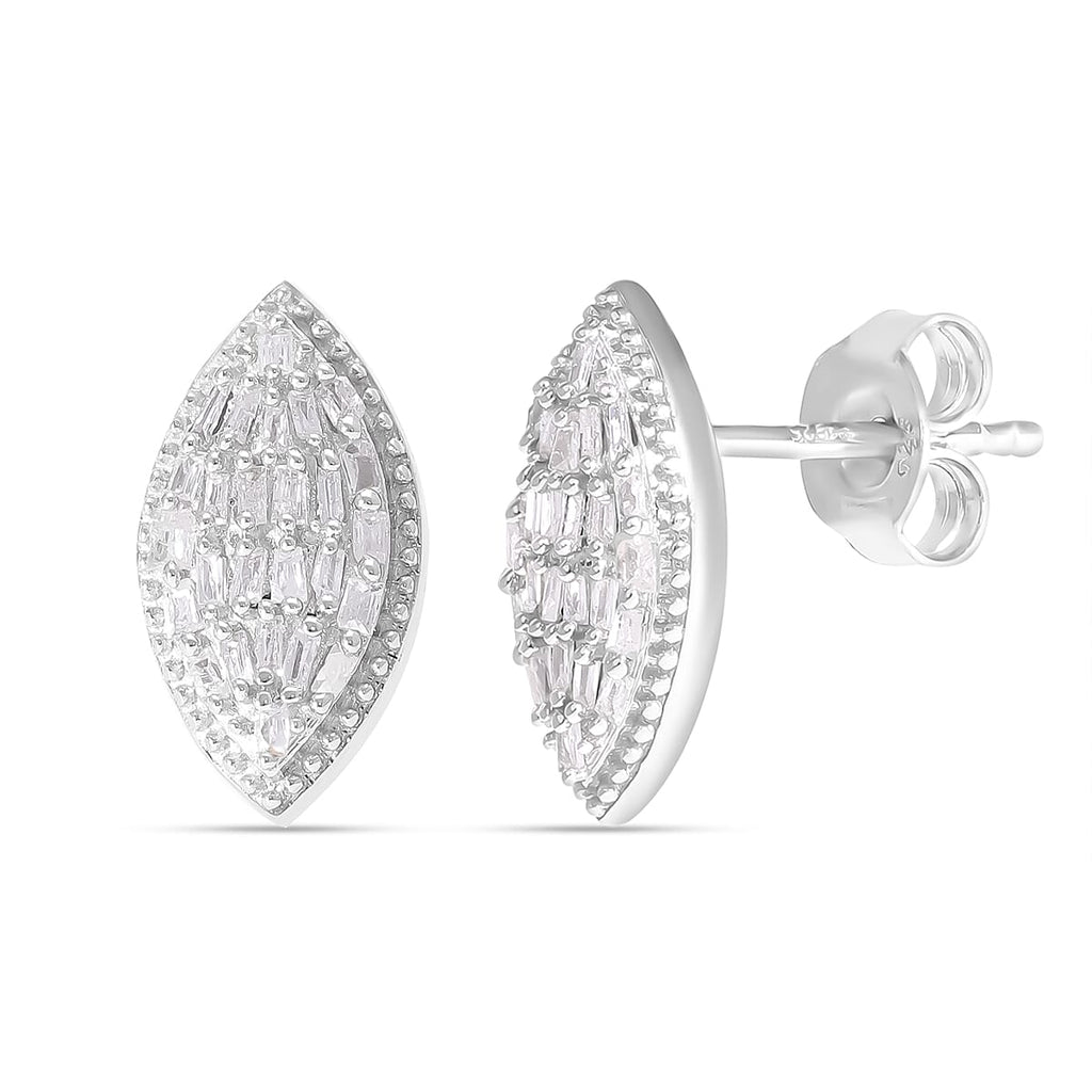 Diamond Marquise Stud Earrings in Platinum Overlay Sterling Silver 0.26 Ct