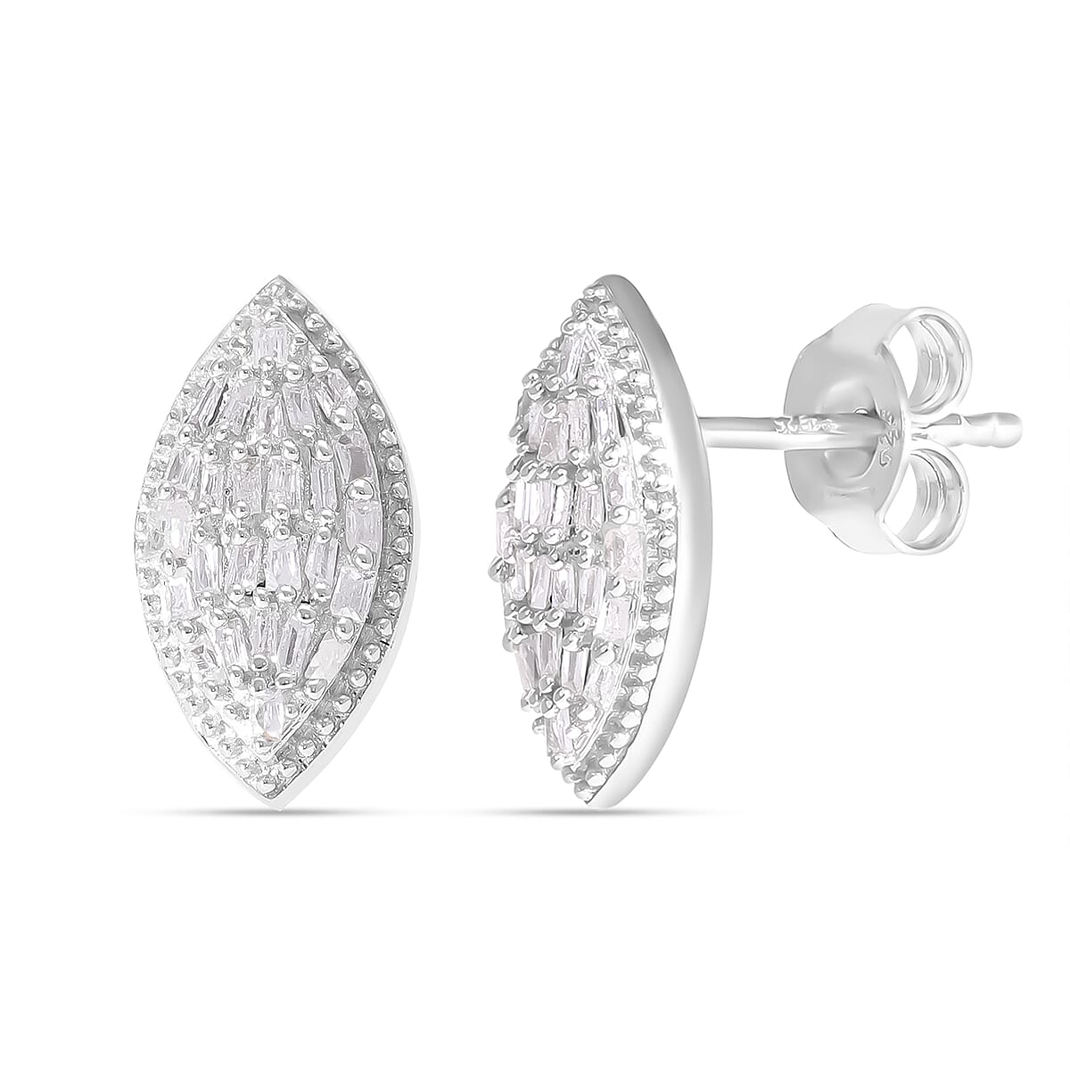 White Diamond Marquise Stud Earring in Platinum Overlay Sterling Silver 0.26 ct 0.260 Ct. 7631146 1