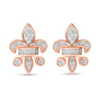 Diamond Fleur De Lis Stud Earrings in 18K Vermeil Rose Gold Plated Sterling Silver 0.23 Ct