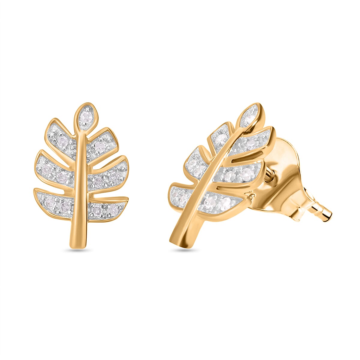 Diamond Leaf Earrings in Vermeil YG Plated Sterling Silver 7641750 0