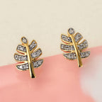 Diamond Leaf Earrings in Vermeil YG Plated Sterling Silver