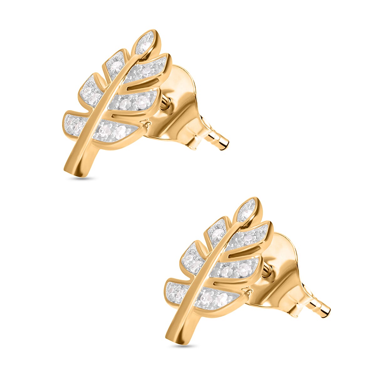 Diamond Leaf Earrings in Vermeil YG Plated Sterling Silver 7641750 3