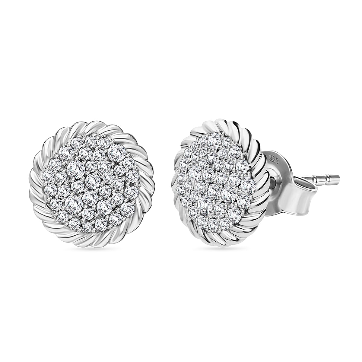 White Diamond Earring with Push Back in Rhodium Overlay Sterling Silver 0.51 Ct. 8170927 0