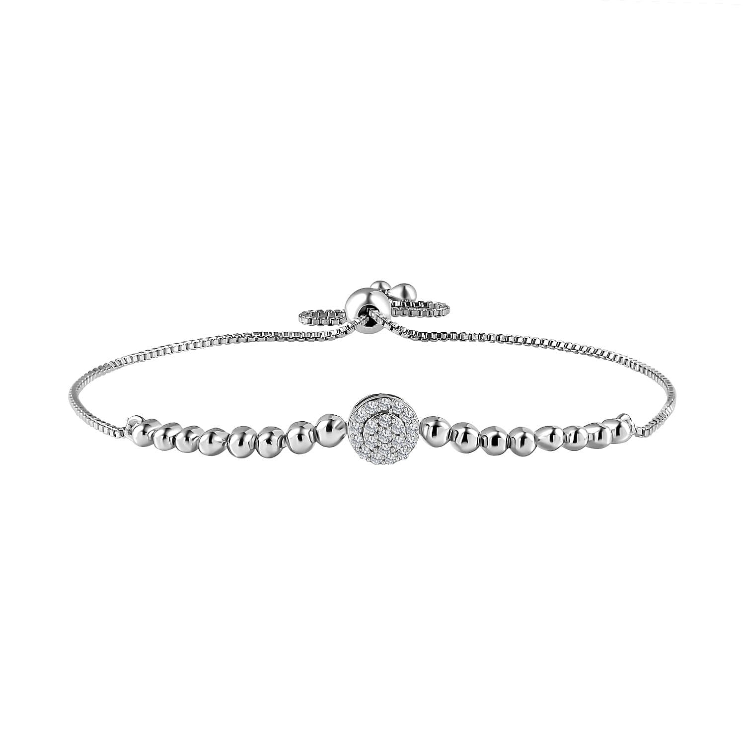 White Diamond Bracelet (Size - 7.5) in Platinum Overlay Sterling Silver, Silver Wt. 5.17 Gms. 7659057 0