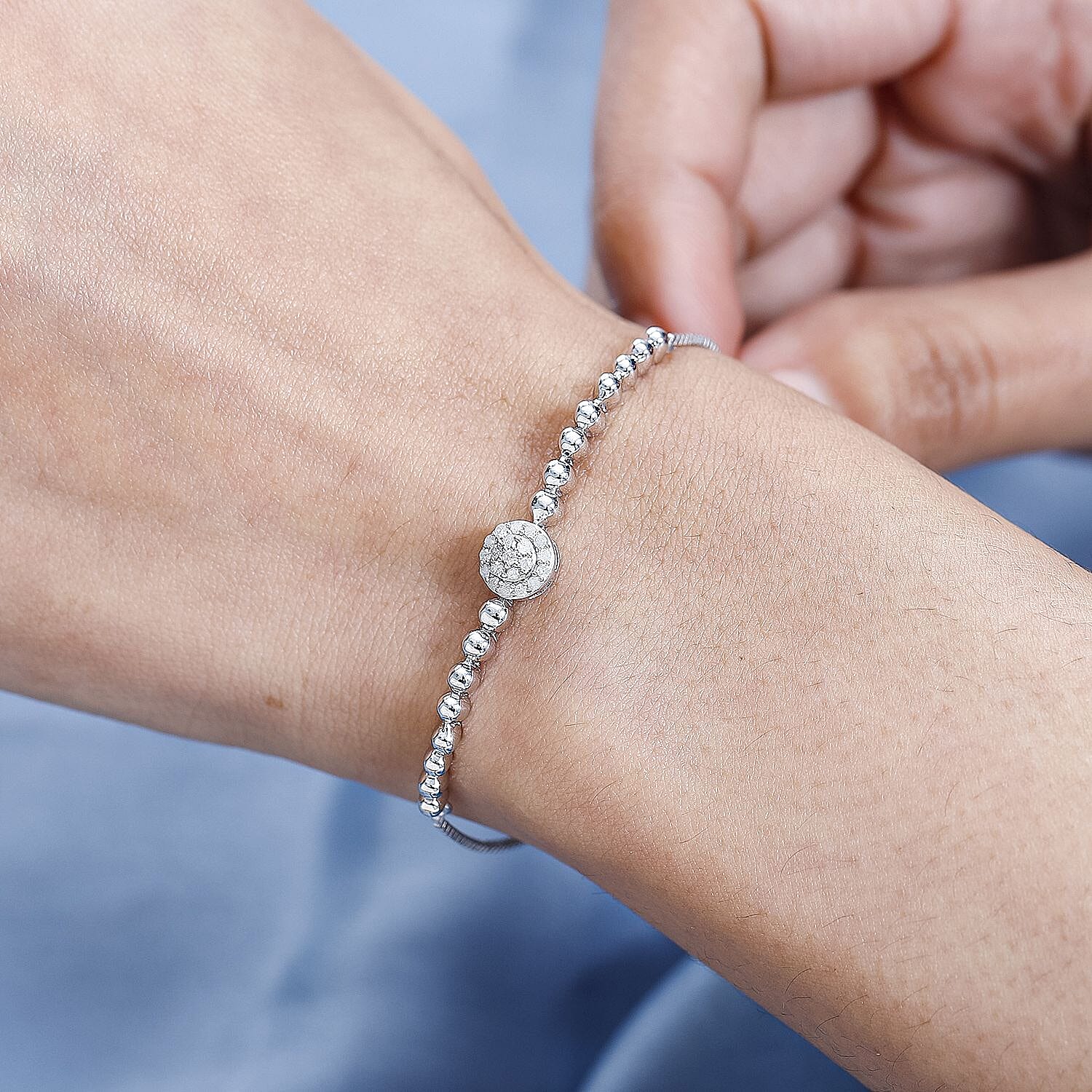 White Diamond Bracelet (Size - 7.5) in Platinum Overlay Sterling Silver, Silver Wt. 5.17 Gms. 7659057 2