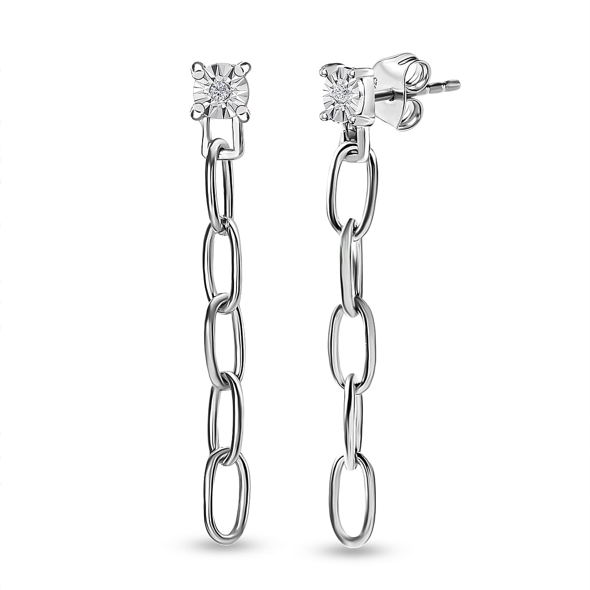 Diamond Chain Link Drop Earrings in Platinum Overlay Sterling Silver 7637435 0