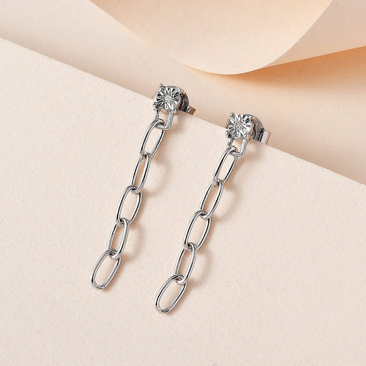 Diamond Chain Link Drop Earrings in Platinum Overlay Sterling Silver 7637435 1