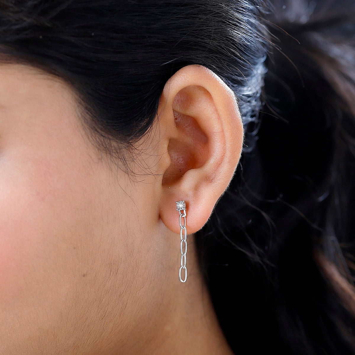 Diamond Chain Link Drop Earrings in Platinum Overlay Sterling Silver 7637435 2