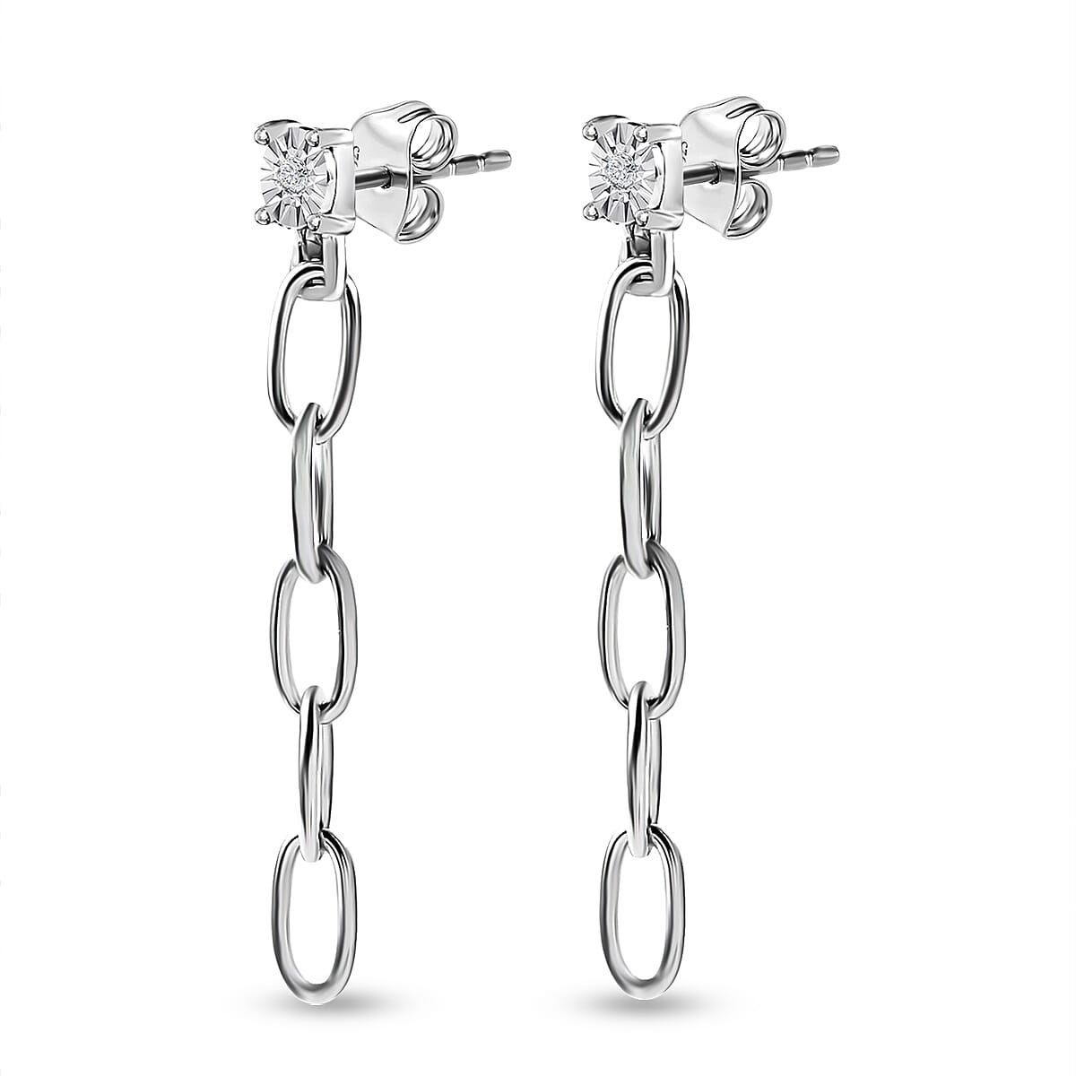 Diamond Chain Link Drop Earrings in Platinum Overlay Sterling Silver 7637435 3