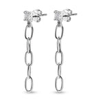 Diamond Paperclip Dangle Earrings in Platinum Overlay Sterling Silver