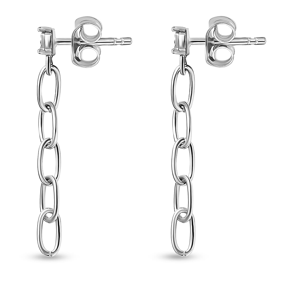 Diamond Chain Link Drop Earrings in Platinum Overlay Sterling Silver 7637435 4